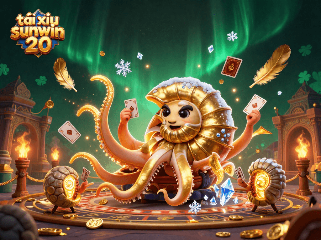 Engage with tài xỉu sunwin 20 in a vibrant 3D casino scene featuring a giant nautilus and gold coins.