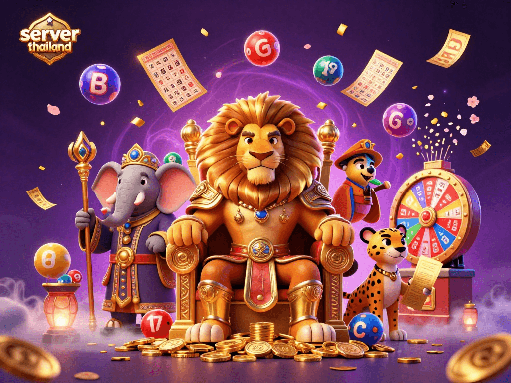 Experience dynamic wins at server thailand with vibrant casino elements like jackpot reels and lottery balls.