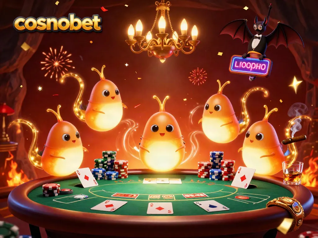 Experience vibrant gameplay at cosmobet with glowworms lighting a lively casino scene.