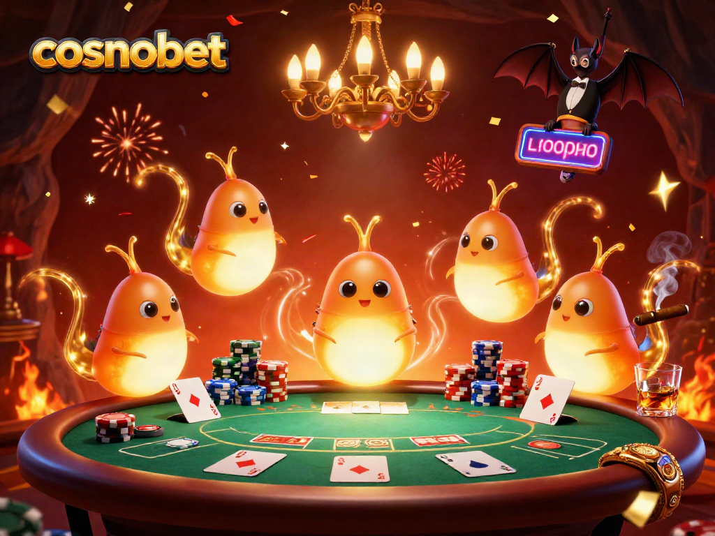 Experience vibrant gameplay at cosmobet with glowworms lighting a lively casino scene.