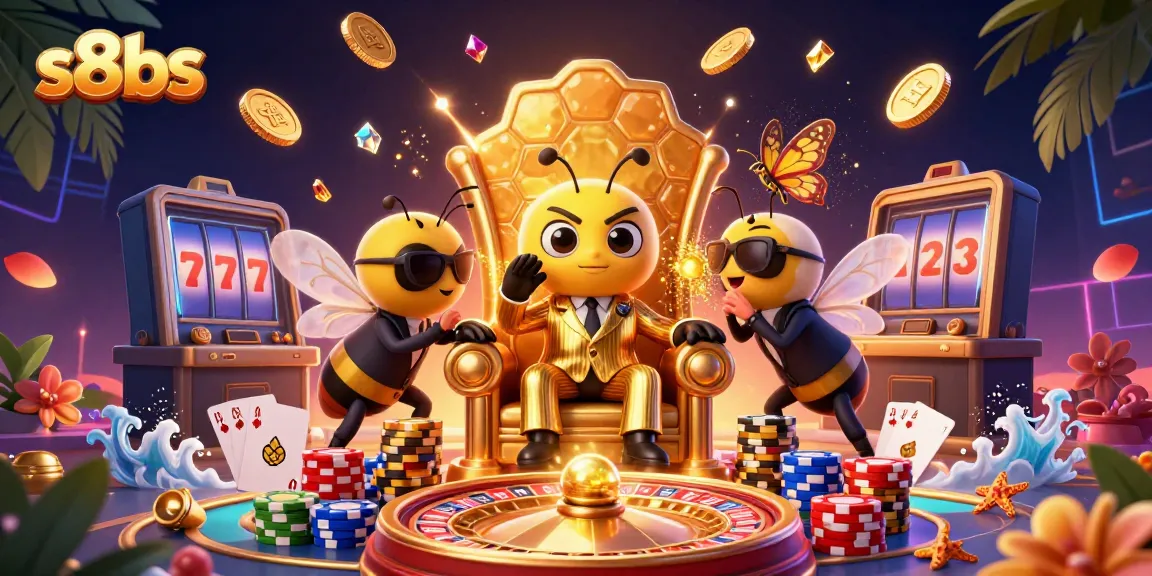 Experience thrilling wins with the s8bs bumblebee mob boss in a vibrant cartoon casino scene.
