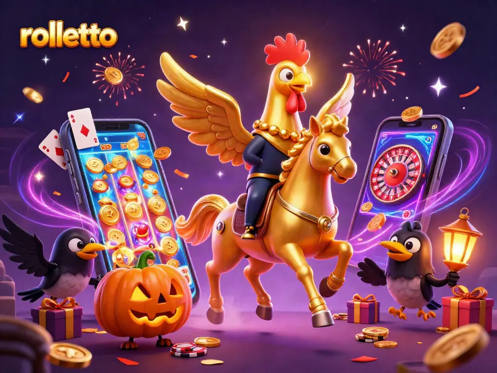 Experience rolletto gaming with vibrant 3D illustration featuring dynamic casino elements and engaging characters.